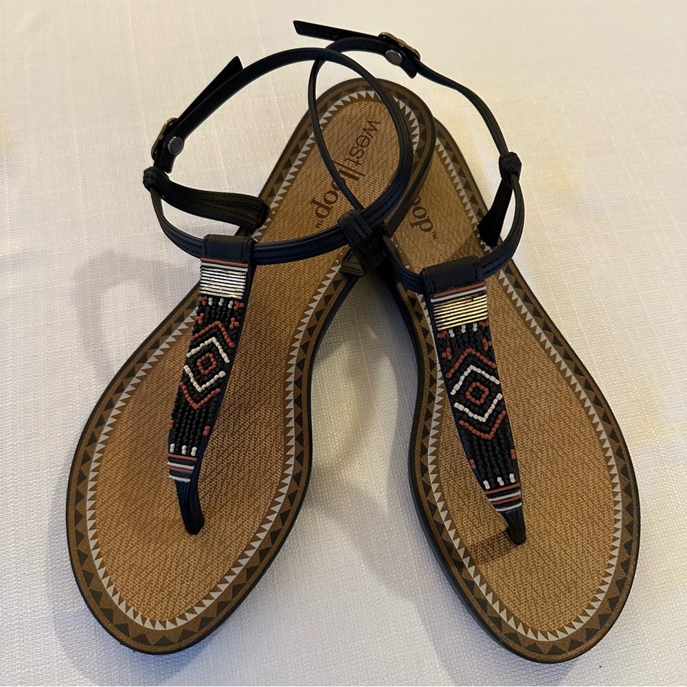 🆕 West Loop Black and Brown Patterned Sandals Women’s Size 8